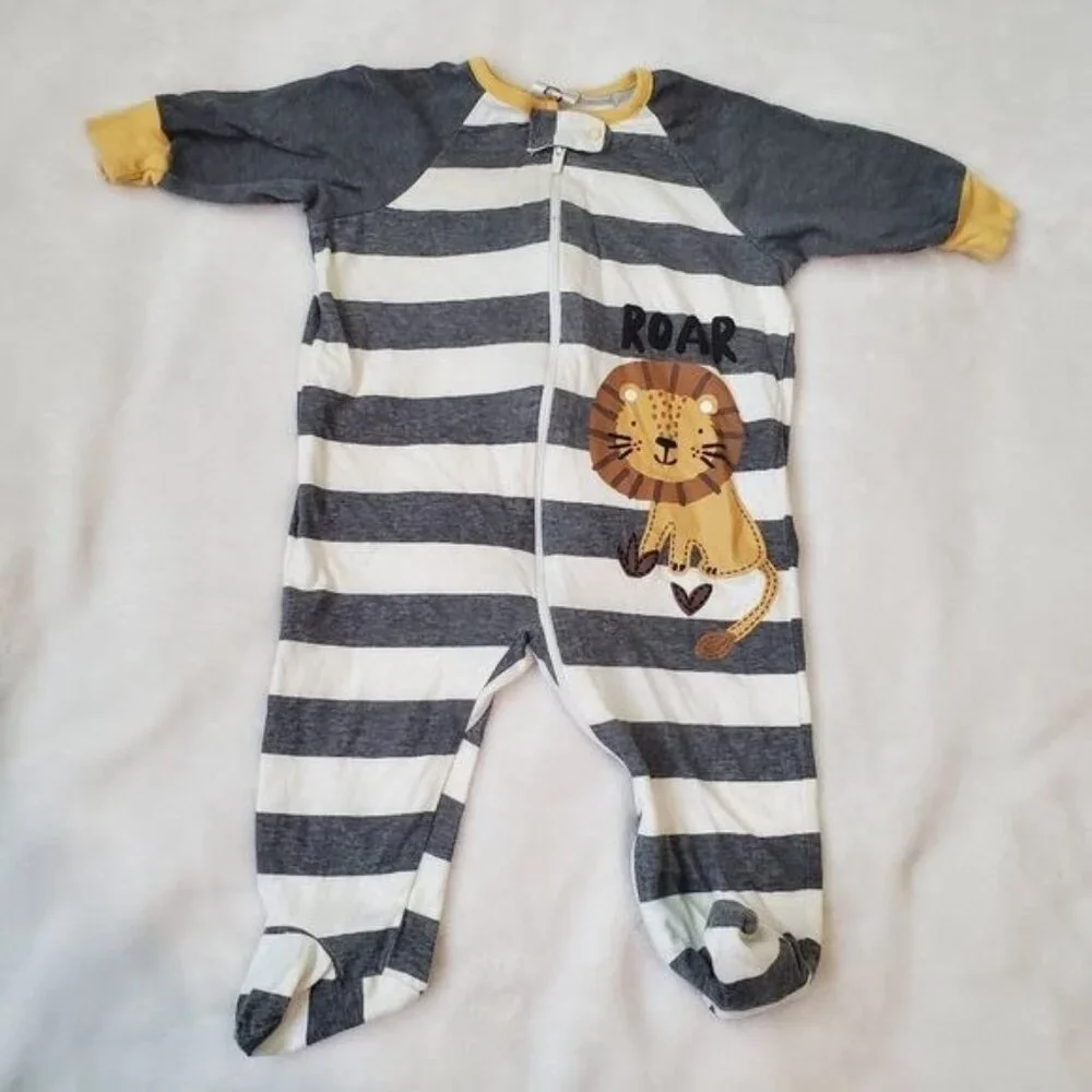 Organic cotton Gerber Overall 3-6 Months Striped Footie‎ zip closure lion